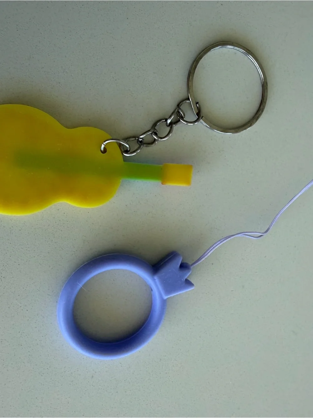 Yellow Guitar & Purple Ring Keychains- both new